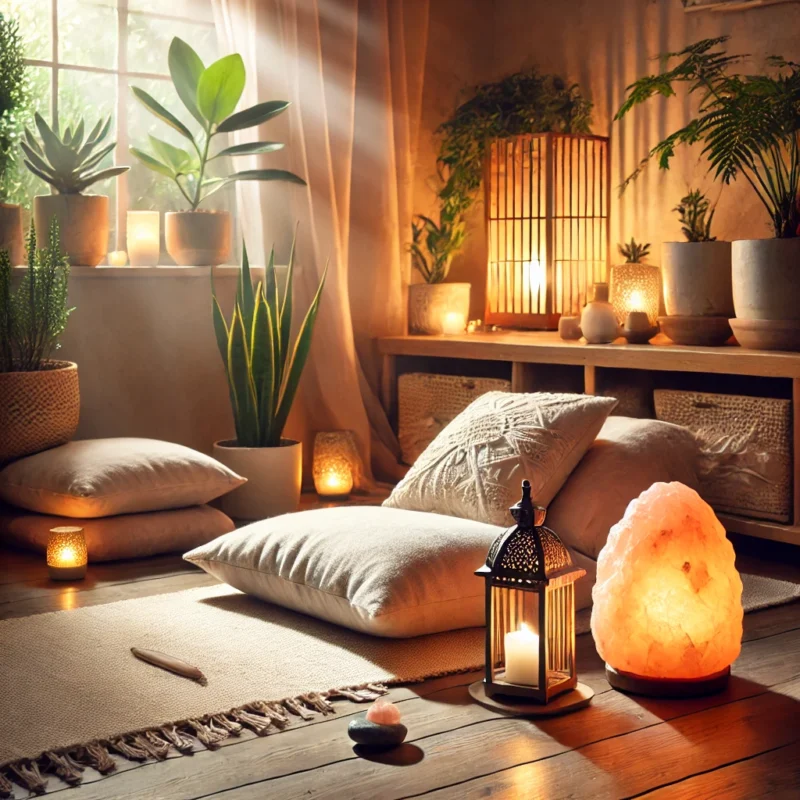 A-serene-and-cozy-meditation-space-in-a-home-with-soft-diffused-lighting-a-comfortable-cushion-on-a-mat-a-Himalayan-salt-lamp-glowing-softly