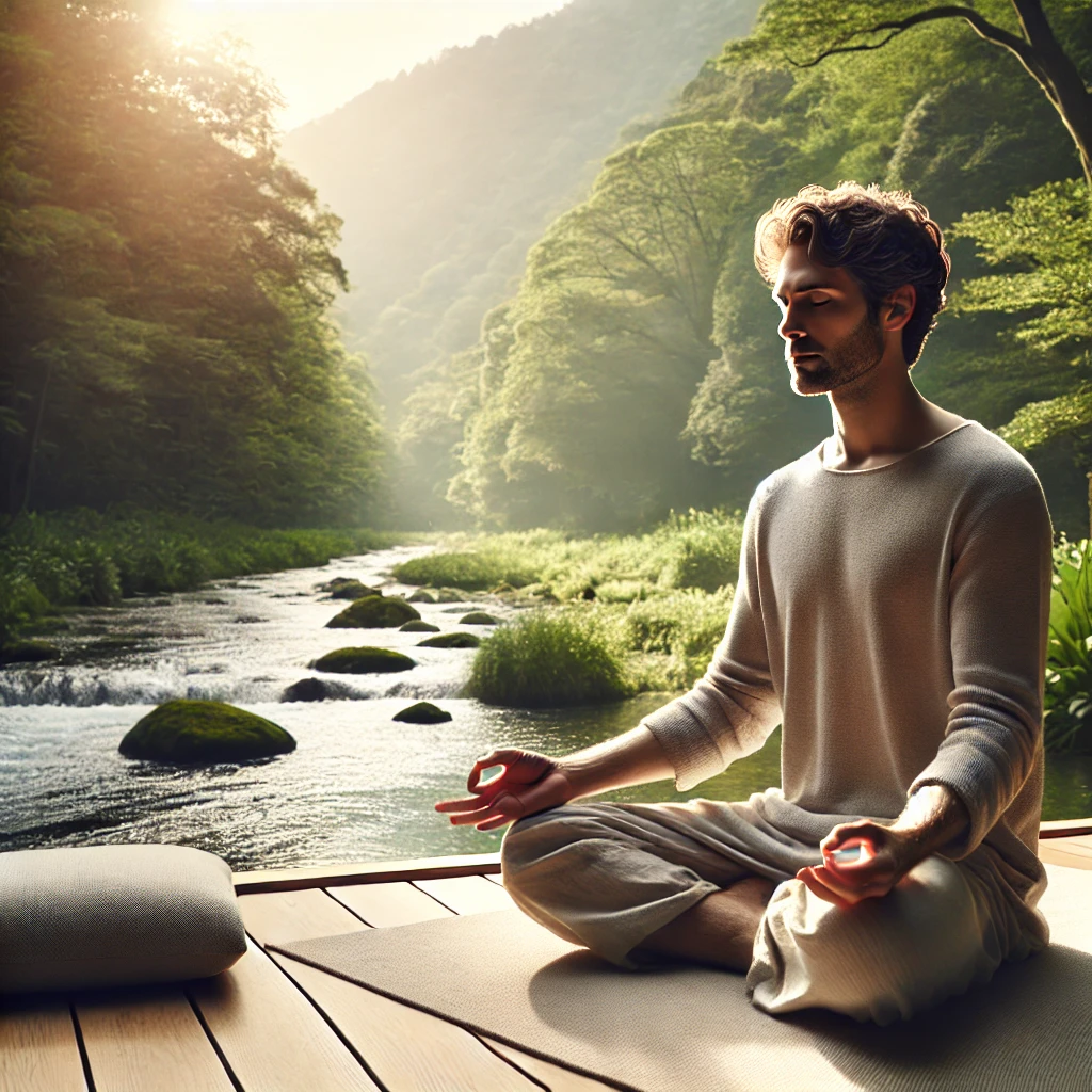 Person meditating in a serene environment