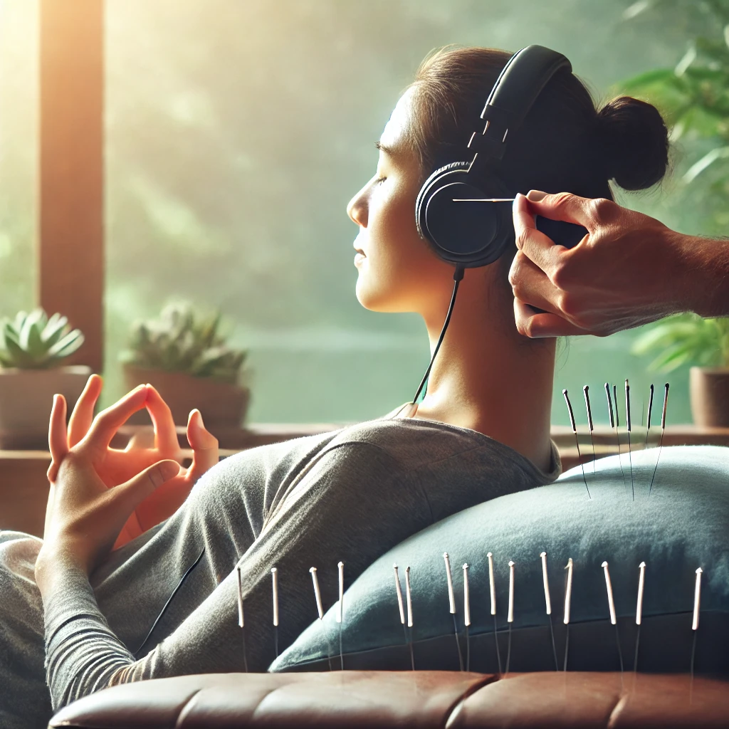 Person using guided meditation during acupuncture